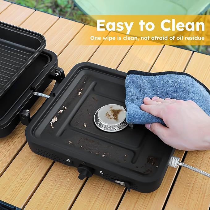 2 Burner Propane Camping Stove 17200 BTU Adjustable Burners Foldable Propane Camp Stove with Grill &amp Windscreen Double Burner Portable Folding Gas Stove with Carry Bag for Outdoor Camping BBQ