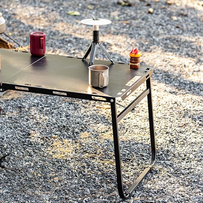 SoloWilder Foldable Camping Table with Gas Struts 3'5 Carbon Steel Large Outdoor Portable Table 11.8lb for Hiking BBQ Picnic
