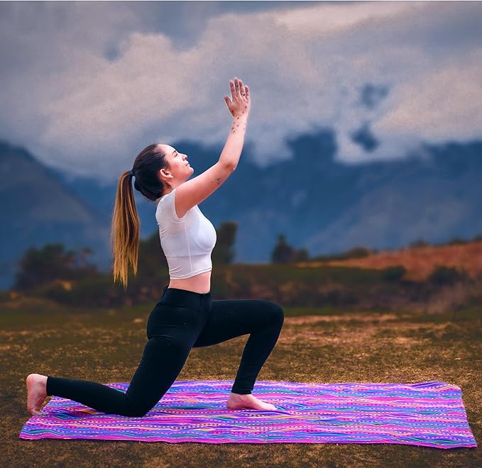 Lucio Fabrics Unique Native Peruvian Throw - Vibrant Colors Lightweight Durable - HomeYoga BeachCampingPicnicOutdoor Activities Thin Blanket 70'' x 47'' (Purple Festive Rainbow)