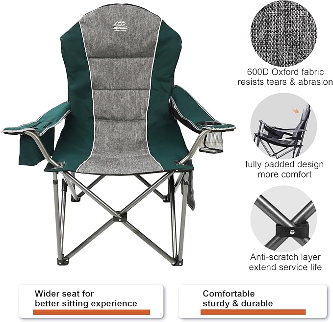 Camping Chairs for AdultsHigh Back Folding Camp Chair with Cup Holder and Cooler BagHeavy Duty Outdoor Lawn ChairsPerfect for CampingHikingPicnicsand Beach TripsDark Green…