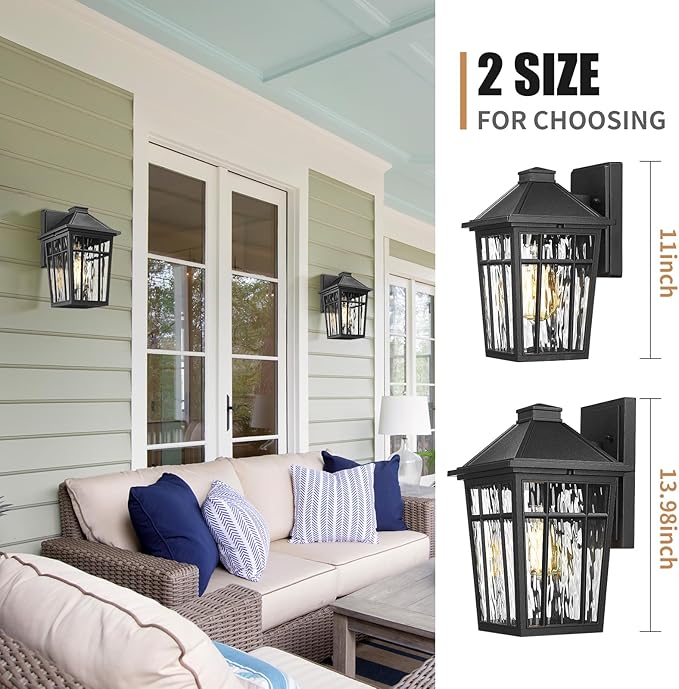 Darkaway Outdoor Wall Lights for House Exterior Lighting Fixtures Wall Mount Porch Lights Waterproof Outdoor Sconce Lights with Water Ripple Glass for Patio Hallway Garage