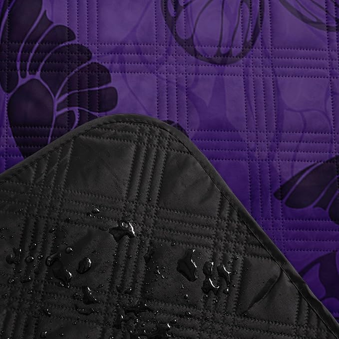 Outdoor Picnic Blanket Portable Ultrasonic Waterproof Picnic Cartoon Black Butterfly Printed Camping Beach Mat for Sand and Wet Grass Hiking (Black Butterfly S