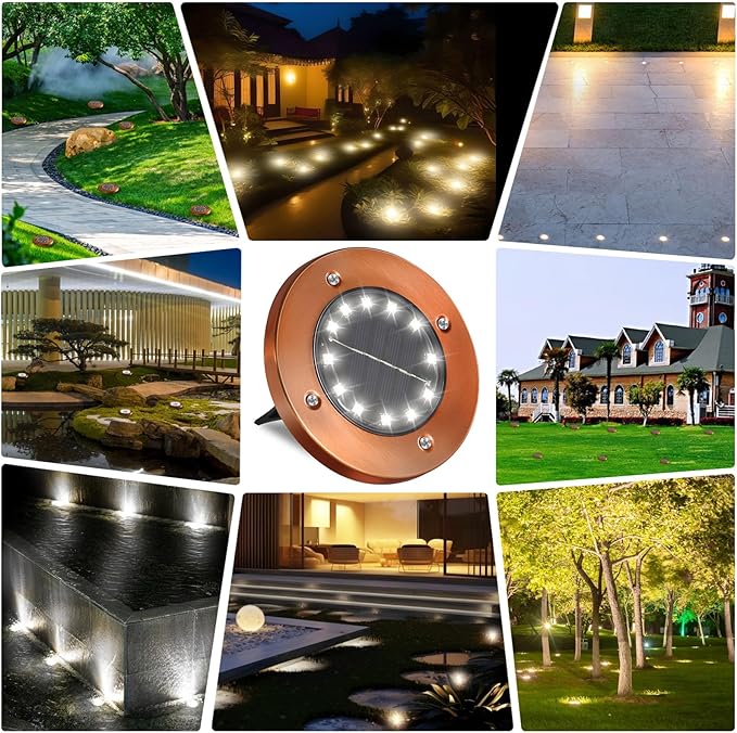 HOFLY Outdoor In-Ground Solar Landscape Lights - 8 Pack 12 LED White Light for Pathway Yard Patio Walkway