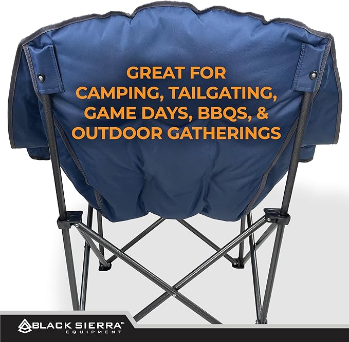Black Sierra Oversized Camping Chair for Adults – 400 lb Heavy Duty Folding Chair with Cup Holders &amp Carry Bag
