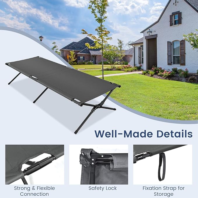 Goplus Folding Camping Cot with Carrying Bag Portable Lightweight Outdoor Sleeping Bed for Adults Kids 300LBS Weight Capacity Heavy-Duty Camping Bed for Traveling