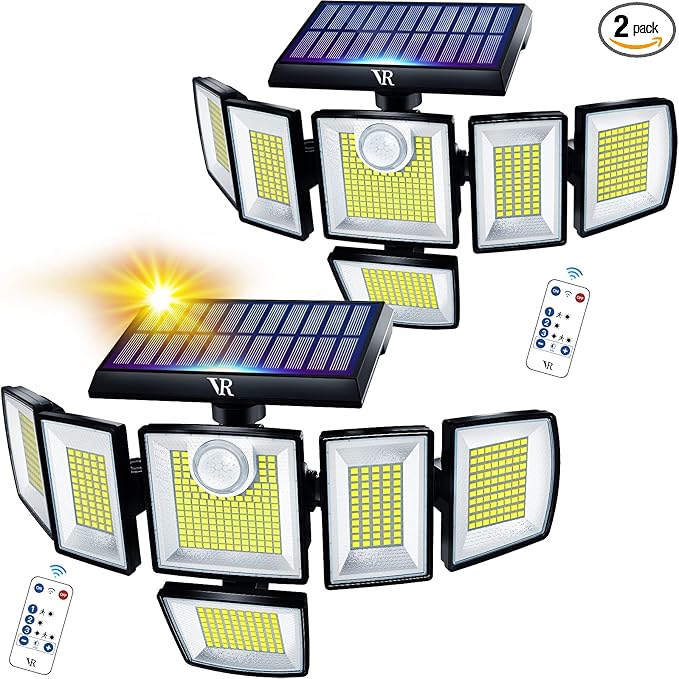 Solar Motion Sensor Flood Lights Outdoor - 496LEDs 3500LM 3 Lighting Modes 3 Levels Brightness 6 Heads 360° Illumination IP65 Solar Security Lightsfor Porch Yard Patio Garage(2 Packs)