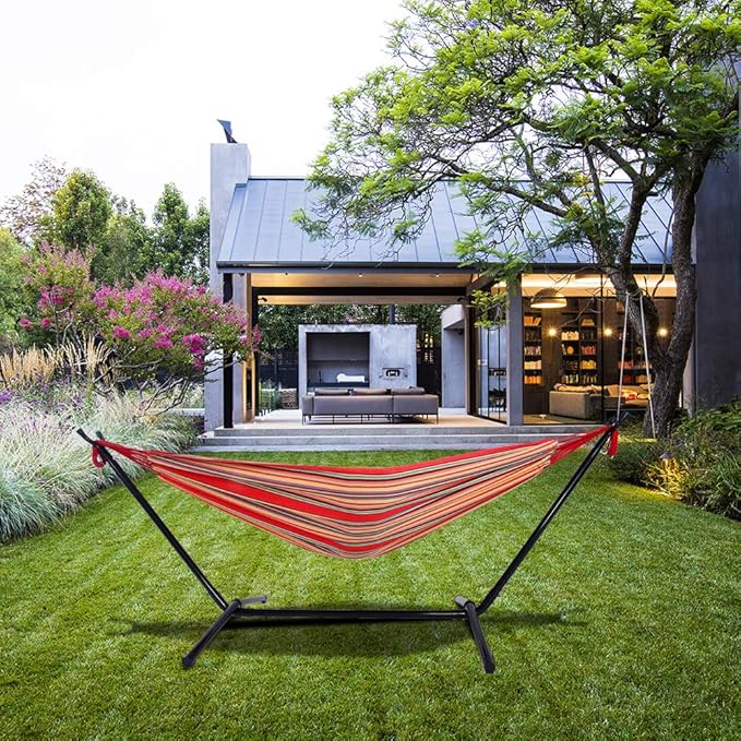 Double Hammock with Stand Double Outdoor Hammock Heavy Duty Outside Garden Yard Outdoor 330lb Capacity Free Standing Hammocks with Portable Carrying Bag for Outside Indoor Yard Camping