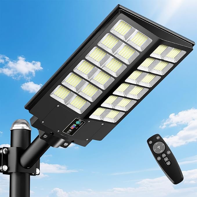 JWT 30 Large Solar Street Light 9000W Solar Street Lights Outdoor 320000LM6500K Commercial Parking Lot Light Solar Flood Outdoor Lights IP66 Waterproof with Motion Sensor