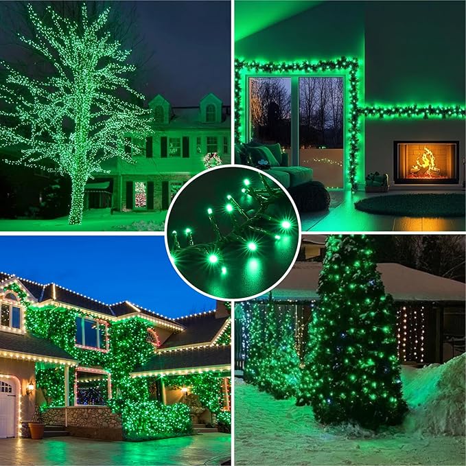 LAMPHOME 500 LED St Patrick's Day String Lights Outdoor 11 Modes Plug-in Twinkle Fairy for Bedroom 46ft 500LED Christmas Cluster Outdoor Waterproof Green