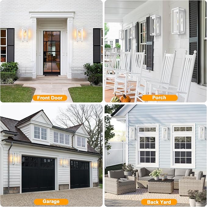 15 Large Outdoor Light Fixture Wall Mount White Outdoor Sconce Lights Modern Waterproof Exterior Porch Lights with Clear Glass Shade for Front Door Garage 1 Pack