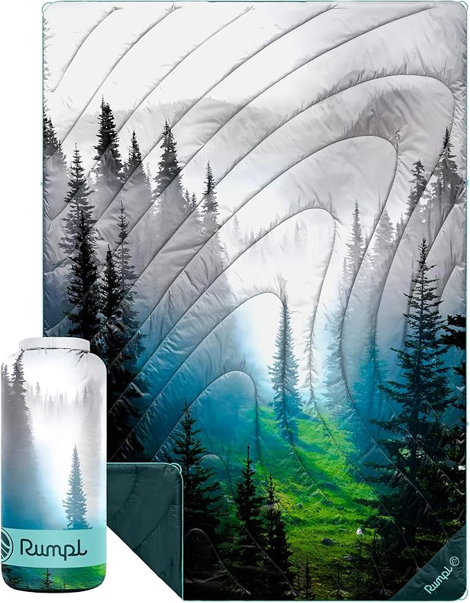 Rumpl Original Puffy Blanket - Warm Water-Resistant Camping Blanket with 100% Recycled Synthetic Insulation 52x75 Original Puffy V2 Olympic Fog