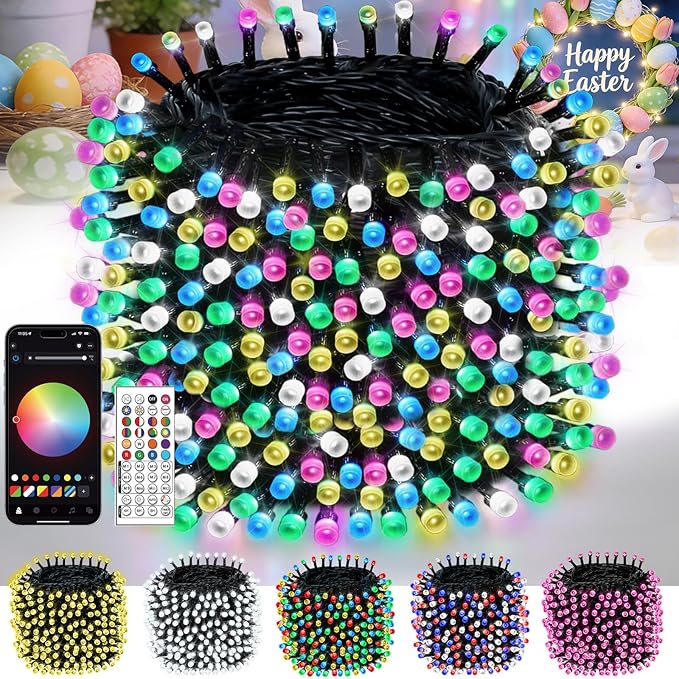 2026 New Smart Color Changing Easter String Lights | 206FT 600LED App Control RGB LED Pastel Lights with Remote &amp Timer Waterproof Twinkle Easter Lights Indoor Outdoor for Easter Decor Party