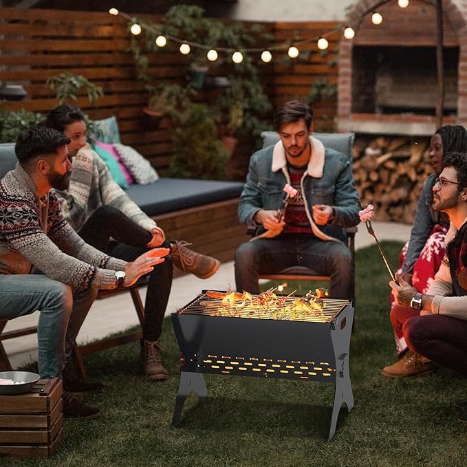Camping Campfire Grill 16Lx12D Portable Folding Charcoal Grills Backpacking BBQ Grill with Carry Bag Outdoor Fire pit for Camping Picnic Bonfire Patio Backyard