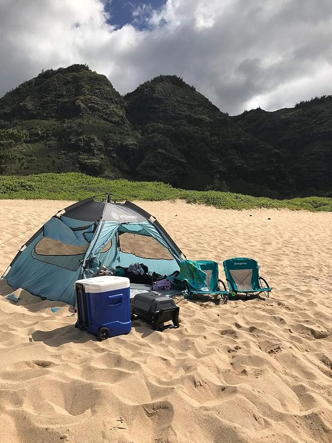 KingCamp Low Beach Chair High Back Folding Camping Chair for Adults Oversized Breathable Mesh Seat 300lbs Heavy Duty Portable Chair with Cup Holder &amp Storage Pockets for Beach Outdoor