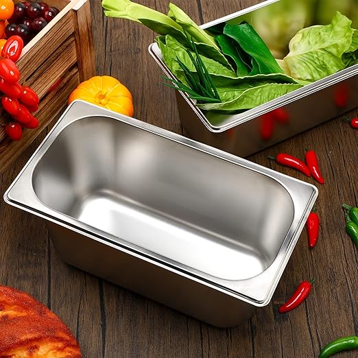 10 Pack Hotel Pans Stainless Steel Steam Table Pan 1/3 Size 0.8 mm Thick Anti Jam Warming Pans for Food Warmer Restaurant Catering Supplies 12.8 x 6.9 Inch(6 Inch DeepStandard)