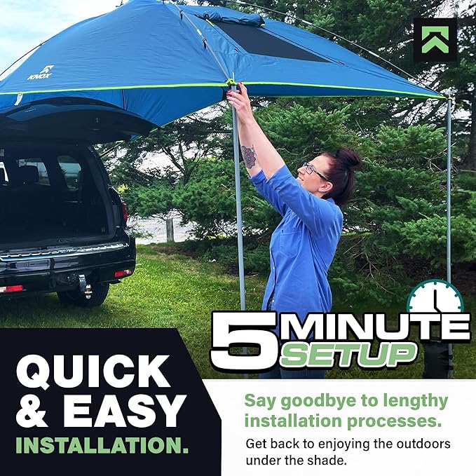 KNOX Universal Canopy Tent for Camping Pop-Up Canopy Tent Awning with Sidewall Compatible with Truck Tailgate SUV RV Van Portable Teardrop Awning Shade for Camping Beach Picnics (Blue)