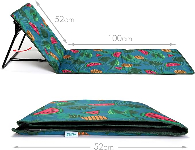 just be... Beach Sun Mat Folding Lightweight Portable Adjustable Sunbathing Recliner with Backrest Support and Valuables Pocket for Holidays Garden Camping Park and Festivals - Tropical