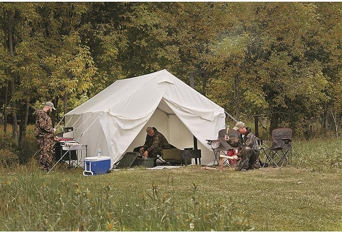 Guide Gear 10x12' Canvas Wall Tent and Frame for Hunting Outdoor Camping 4 Season All Weather Tents with Stove Jack Opening