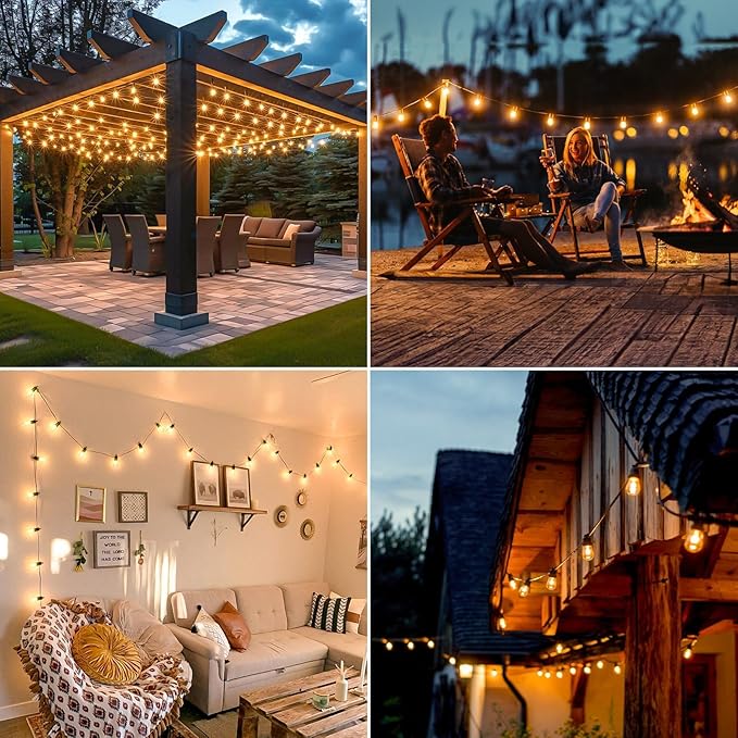 LED Outdoor String Lights 150FT Waterproof Patio Light with Remote &amp 48 Shatterproof Dimmable S14 Edison Bulbs(3 Spare) 3 Modes 2 Timer Outside Garden Lighting for Balcony Porch Party Christm