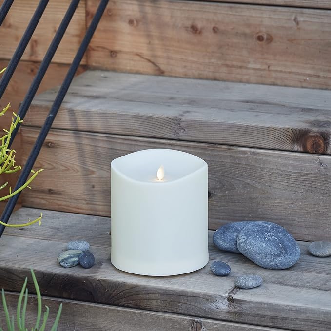 Luminara Realistic Artificial Moving Flame Outdoor Pillar Candle IPX4 - Moving Flame LED Battery Operated Lights for Outside Christmas Halloween - Remote Included - Ivory - 6 x 6
