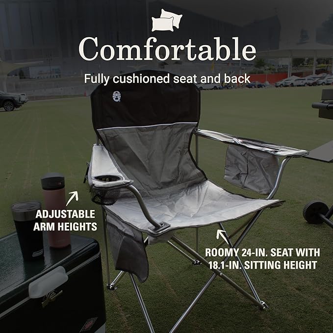 Coleman Portable Camping Chair with 4-Can Cooler Cushioned Seat &amp Back with Side Pockets &amp Cup Holder Carry Bag Included Great for Camping Tailgating Firepits Patio &amp More