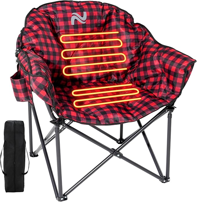 Slsy Heated Camping Chair Oversized Outdoor Portable Heated Folding Chair Heavy Duty 500 lbs Support Padded Seat for Outdoor Sports Camping Patio and Picnics