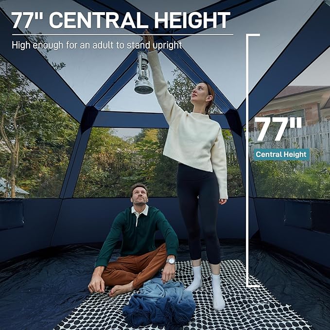 EVER ADVANCED Blackout Design 6 Person Camping Tent Instant Cabin Tent for Family with Vestibule and Large Mesh Windows 60s Easy Setup Double Layer Water-Resistant