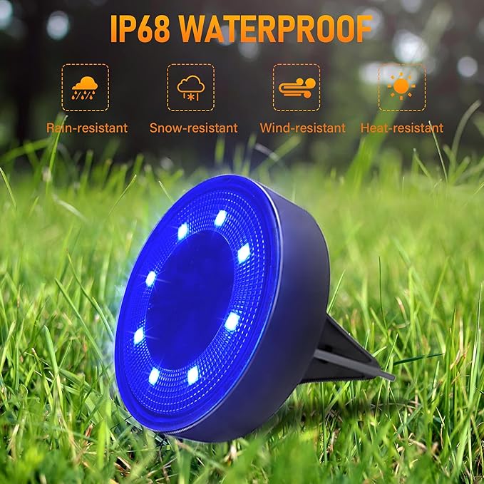 Siatom Solar Ground Lights 8 Pack IP68 Waterproof Solar In-Ground Light for Outdoor Flat Landscape Lighting Garden Disc Light for Pathway Walkway and Yard - 8 Pcs (Blue)