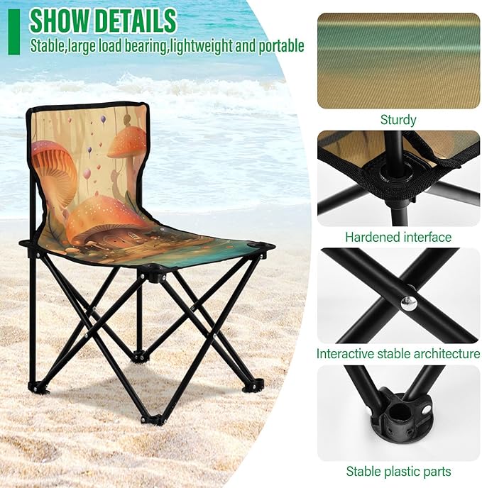 Mushroom Forest Portable Camping Chairs Folding Chair - Durable Oxford Fabric Lightweight Iron Frame Easy Fold Design - Ideal for Outdoor Activities Camping Fishing and Travel