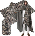55 x 95 Waterproof Woobie Camo Blanket for Hunting Extra Outdoor Stadium Blankets Sherpa Lining with Hood and Storage Pocket for Deer Duck Hunting Gear Blind Accessories(Waterfowl Grass Camo)