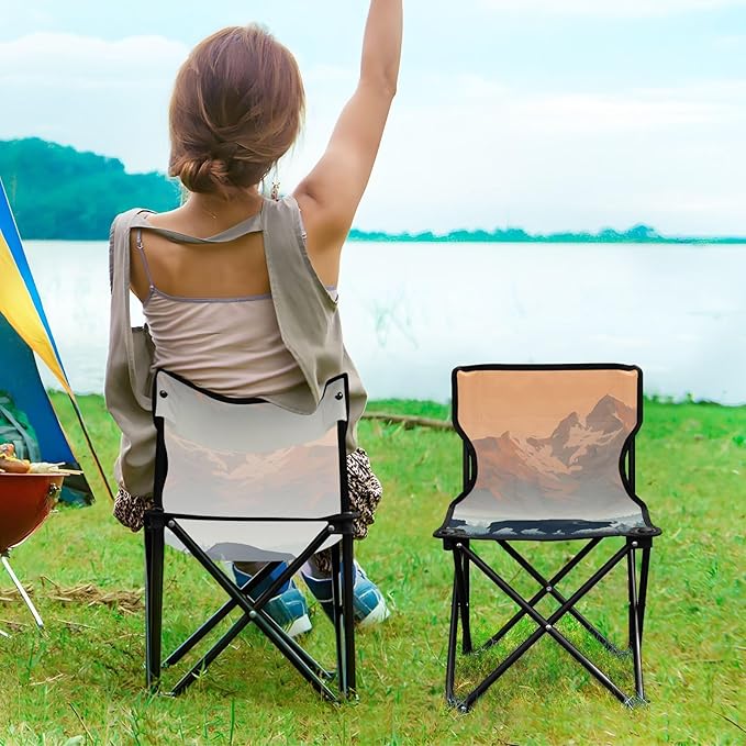 Yaks in Forest Portable Camping Chairs Folding Chair - Durable Oxford Fabric Lightweight Iron Frame Easy Fold Design - Ideal for Outdoor Activities Camping Fishing and Travel