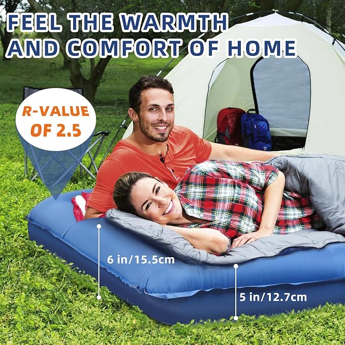 Camping Sleeping PadsExtra Thick 5 Inch Inflatable Sleeping Mat with Pillow Built-in PumpOversized Air Mattress Super Portable for Backpacking Hiking Tent Traveling