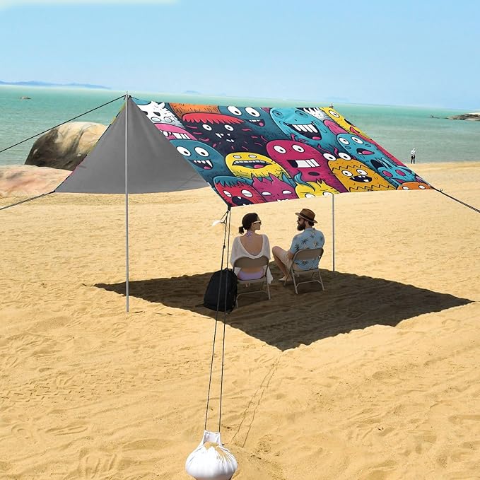 Beach Tent Sun Shelter Cartoon Monster Funny Lightweight &amp Easy Setup Beach Shade Canopy for Camping Fishing