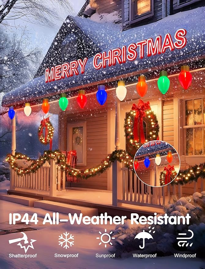 Giant Outdoor Christmas Lights16ft Jumbo Christmas Lights String Lights with 10 Large Multicolored BulbsConnectable Outdoor Decorations Lights for Porch Garden Eave Xmas Trees Roof Decor