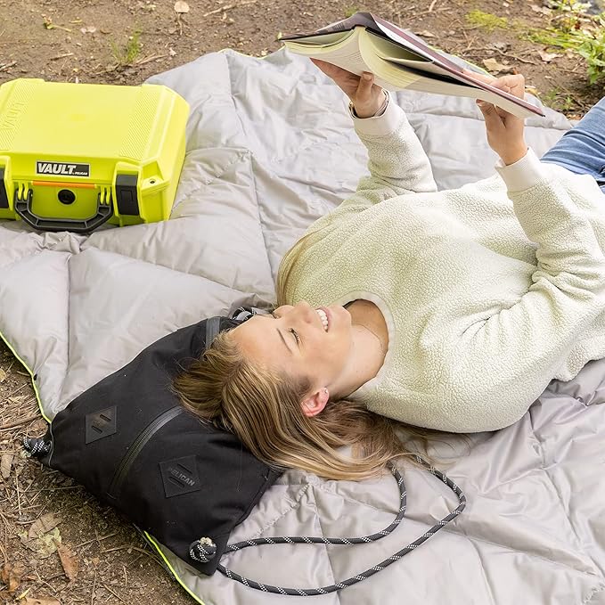Pelican Outdoor Woobie Camping Accessories - Blanket - Poncho Liner w/Carry Bag - [Water Resistant] [600 Duck Down Fill] - Light Soft Warm Travel Blanket - Camping Gifts for Hiking Picnic - Grey