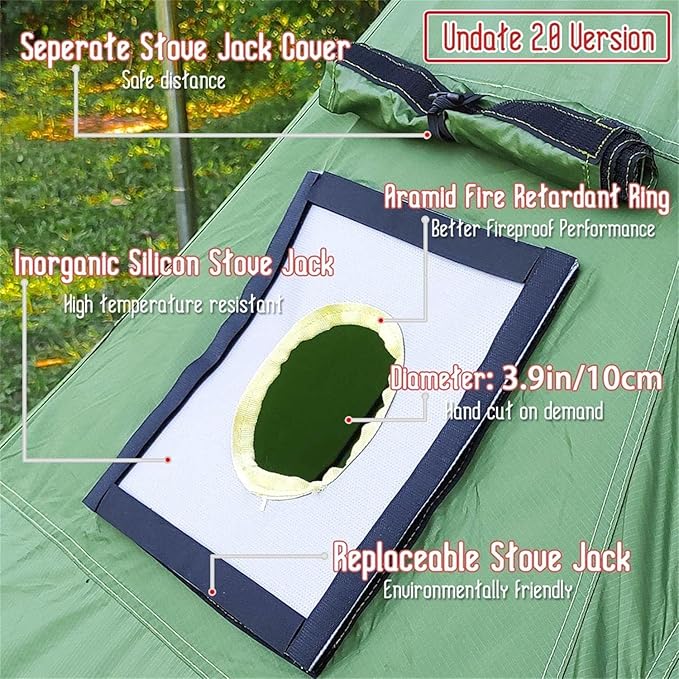 FIREHIKING Hot Camping Tent - Ultralight Tepee With Stove Jack for 1-2 Adults
