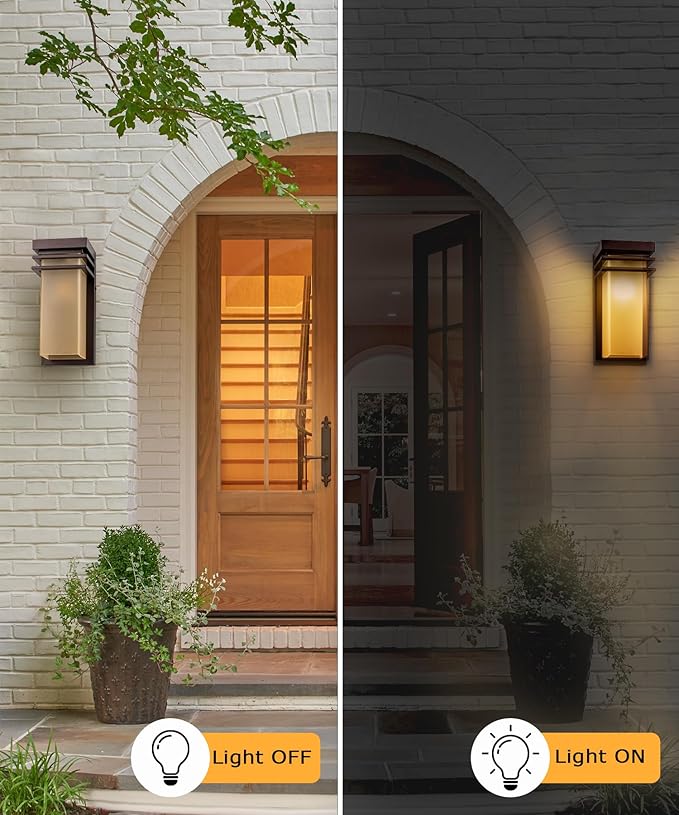 Outdoor Wall Lights Set of 2 Front Porch Sconce Lighting Wall Mount Exterior Wall Lamps with Antique Amber Glass for House Patio Light Fixture Commercial Use E26 Base