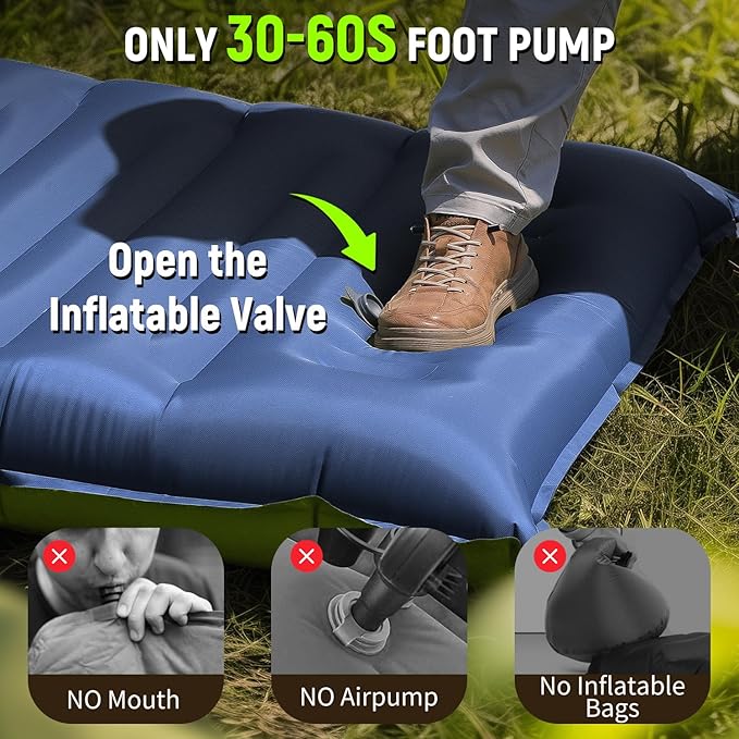 Sleeping Pad Ultralight Inflatable Sleeping Pad for Camping with Pillow &amp Pump Air Mattress Super Portable Great for Camping Gear Hiking Side or Lounging Sleeper (Blue)
