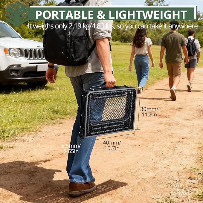 EYPINS 2ft Folding Grill Table with 3 Adjustable Heights Max 27.6''Aluminum Heat-Resistant Cooking Camping TableLightweight Portable Side Table with Handle for Outside Patio BBQBlack 22.8''x15.7''