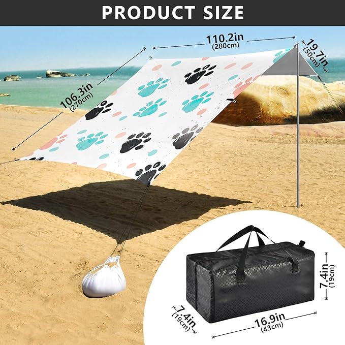 Dog Paw PrintCamping Sun Shelters 9.2 x 10.5 FT Beach Canopy Tent Sun Shade with Carrying Bag for Camping Trips Fishing Backyard Fun or Picnics 21341688