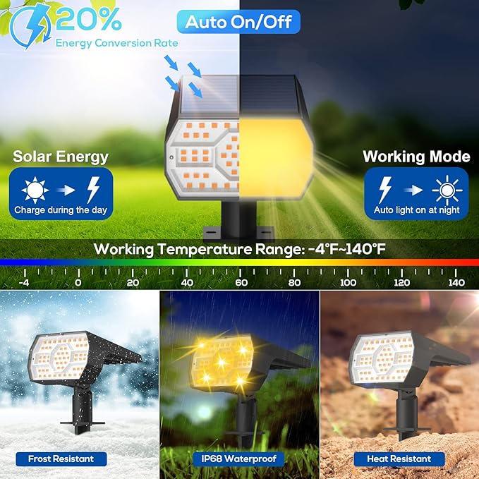 NYMPHY Solar Lights Outdoor Waterproof IP68 56 LED 3 Lighting Modes Solar Powered Garden Yard Spot Solar Lights for Christmas Outside Landscape- 6 Pack (Warm White)