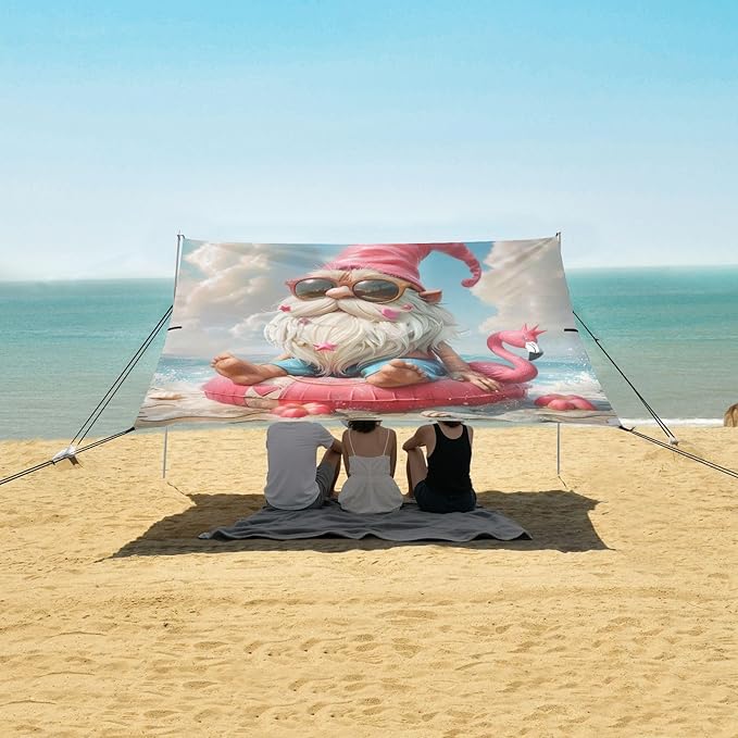 Beach Gnome Beach Tent Sun Shelter 9.2' x 10.5' Beach Canopy with 4 Sandbags 4 Stability Poles Sand Shovels - Tent Canopy for Beach Camping Fishing Picnics