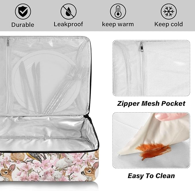 Casserole Carrier Enchanting Pattern Animals DeerInsulated Casserole Carrier for Hot or Cold Food Thermal Lunch Tote for Potluck Parties Picnic Beach Fits 9 x 13 Inches Baking Dish
