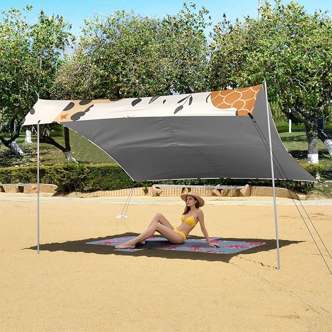 Giraffe and Leaves Camping Sun Shelter Beach Tent Portable Beach Sun Shade Outdoor Canopy for Camping Trips Fishing Picnic