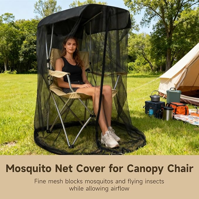 Mosquito Net Cover for Canopy Chair Mesh Tent with Smooth Zipper 35 x 32 x 63 in Canopy Chair Netting Shelter with Waterproof Sunproof Roof for Camping Fishing Outdoor Sitting Excluding Chair