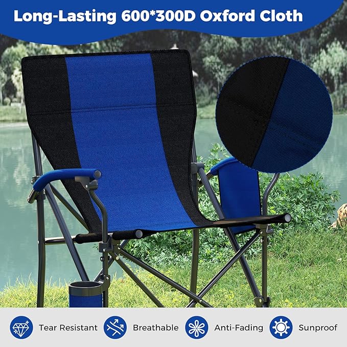 Tangkula Camping Chair Outdoor Portable Camp Chair with Cup Holder Side Pocket Carrying Bag Portable Heavy Duty Folding Lawn Chair for Beach Picnic Fishing Travel