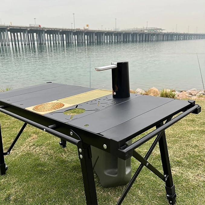 Diydeg Top Board Bridge Table with Electric Water Dispenser Camping Table Board for IGT Series Grill Table Top Plate Outdoor Stove Furnace Board Hiking Accessories (Black)