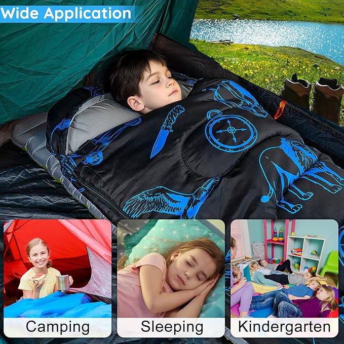 FIOBEE Kids Sleeping Bag for Girls Boys 3 Season Warm &amp Cool Weather Youth Camping Sleeping Bags with Backpacking Bag Waterproof for Traveling Hiking Indoor Outdoor Camping Essentials