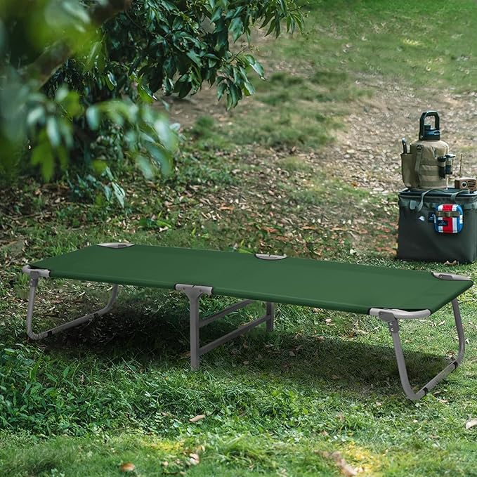 Folding Camping Cot for Adults Portable Travel Camp Cot with Storage Bag Metal Frame Camping Bed Great for Outdoor Lounging &amp Elevated Sleeping Support 300lbs Easy Setup Green