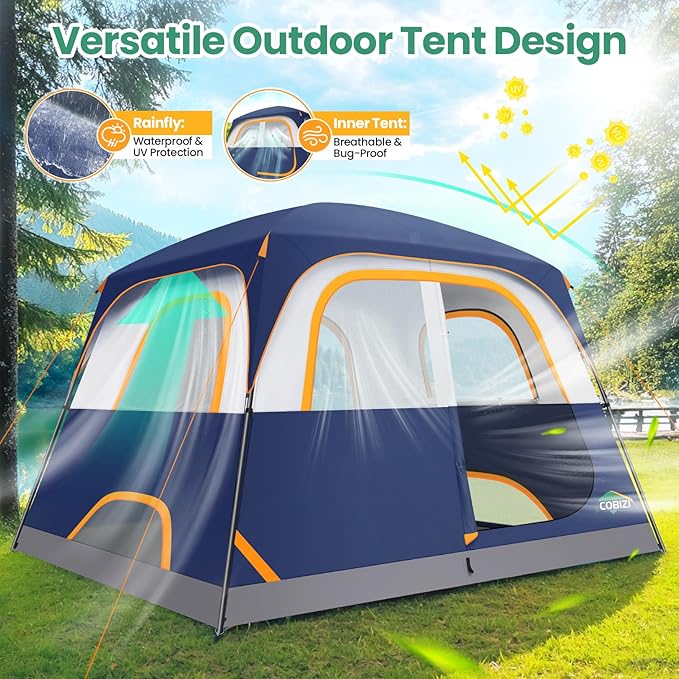 COBIZI Camping Tent 4 Person Easy Setup Waterproof Windproof Backpacking Tent with Removable Rainfly Lightweight Portable Outdoor Family Tents for Camping Travel Fishing Hiking Scouts (Green)